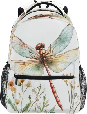 KLL Backpacks for Unisex Adult Waterproof Travel Laptop Backpack with Chest Strap for Travel Trip Cartoon Dragonfly White
