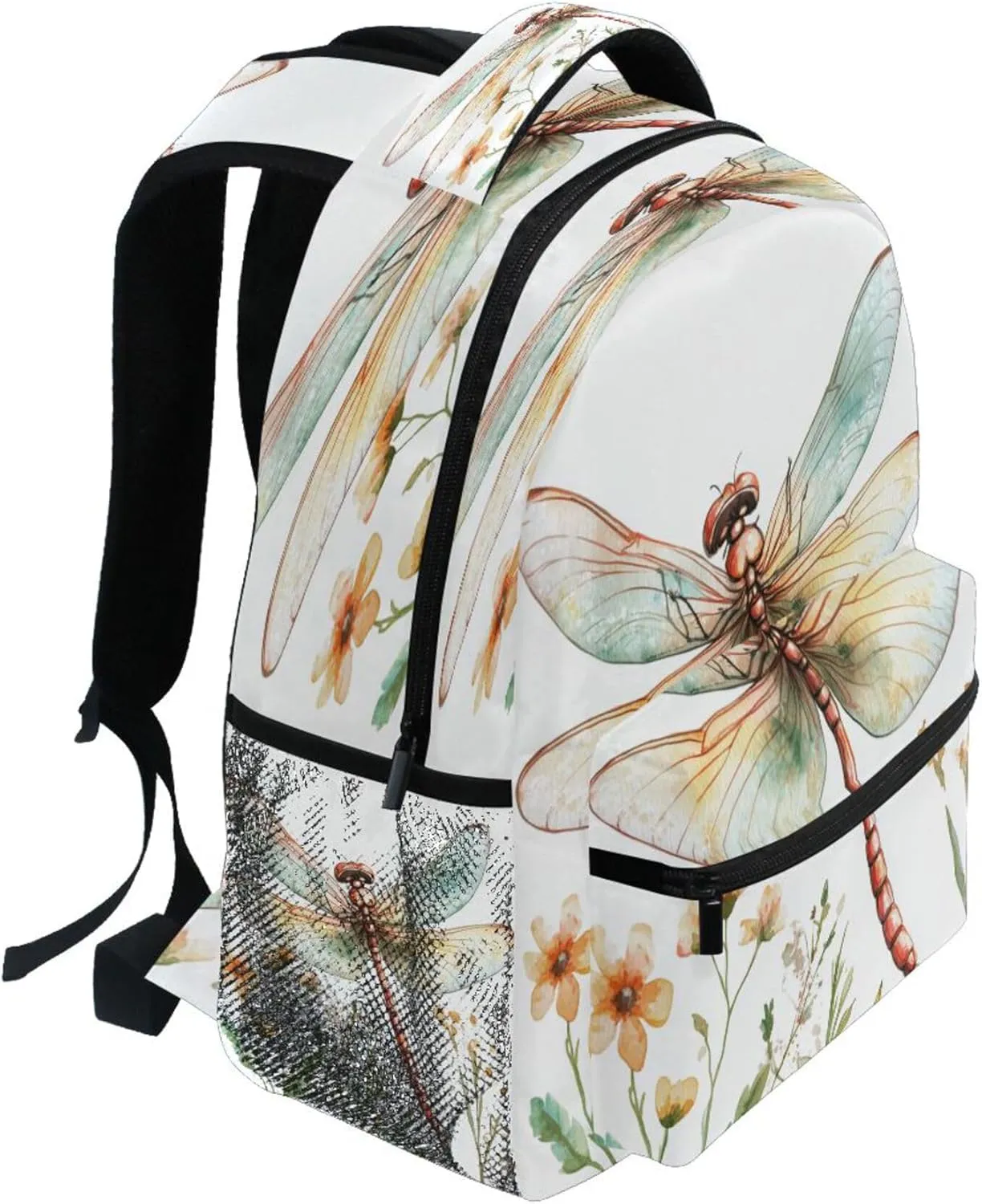 KLL Backpacks for Unisex Adult Waterproof Travel Laptop Backpack with Chest Strap for Travel Trip Cartoon Dragonfly White