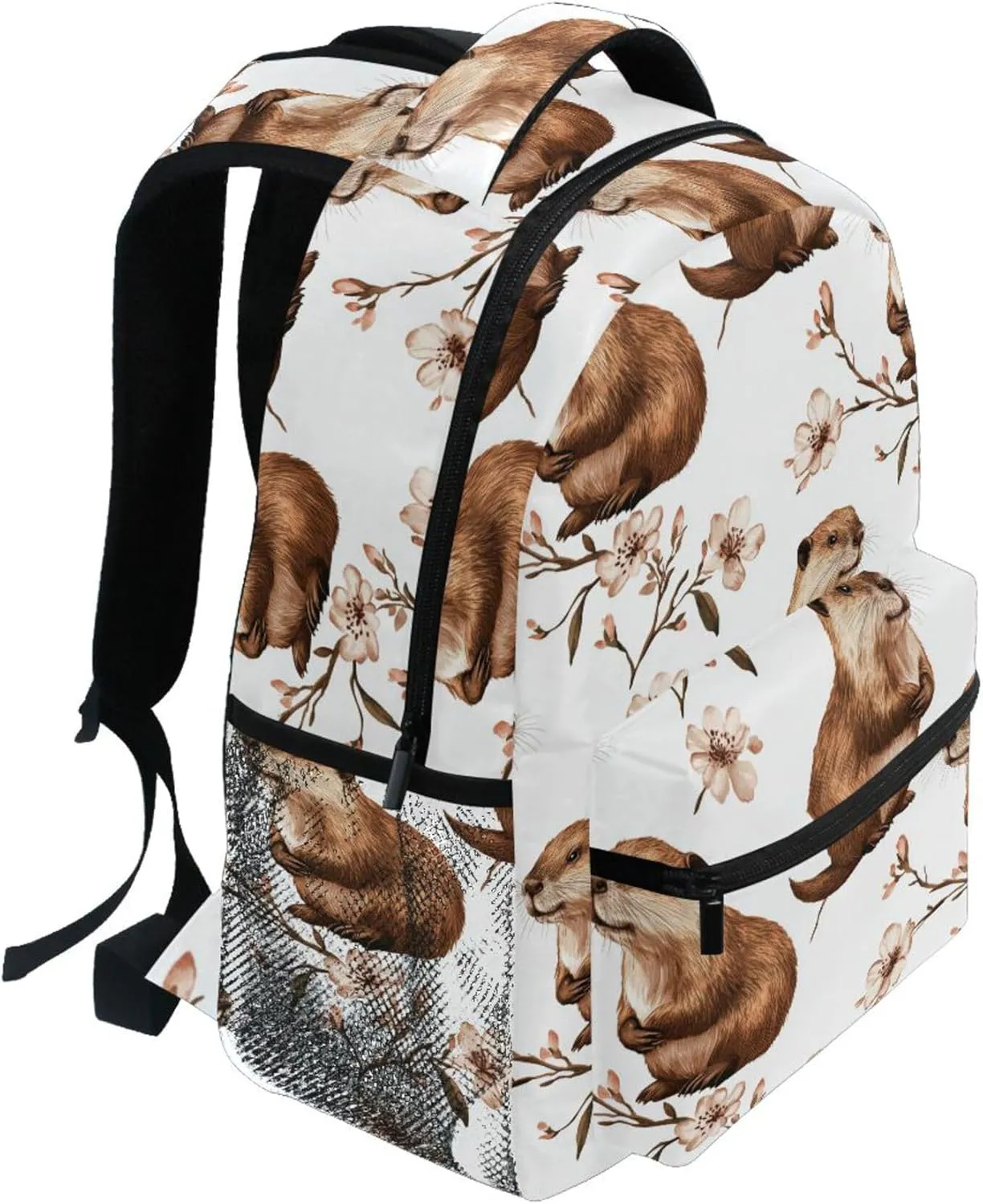 KLL Cute Backpack for Teacher Nurse Fashion Travel Laptop Backpack with Chest Strap for Travel Trip Aesthetic Beaver White
