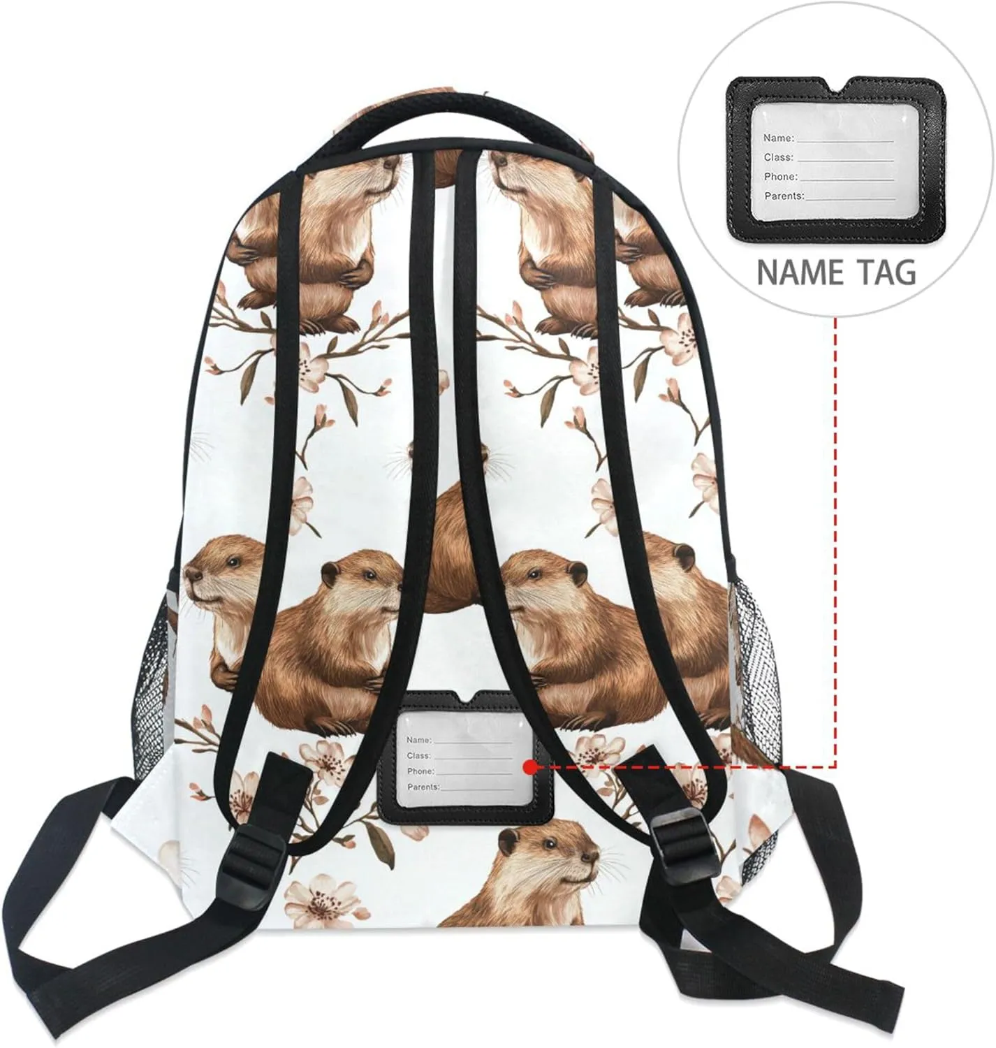 KLL Cute Backpack for Teacher Nurse Fashion Travel Laptop Backpack with Chest Strap for Travel Trip Aesthetic Beaver White