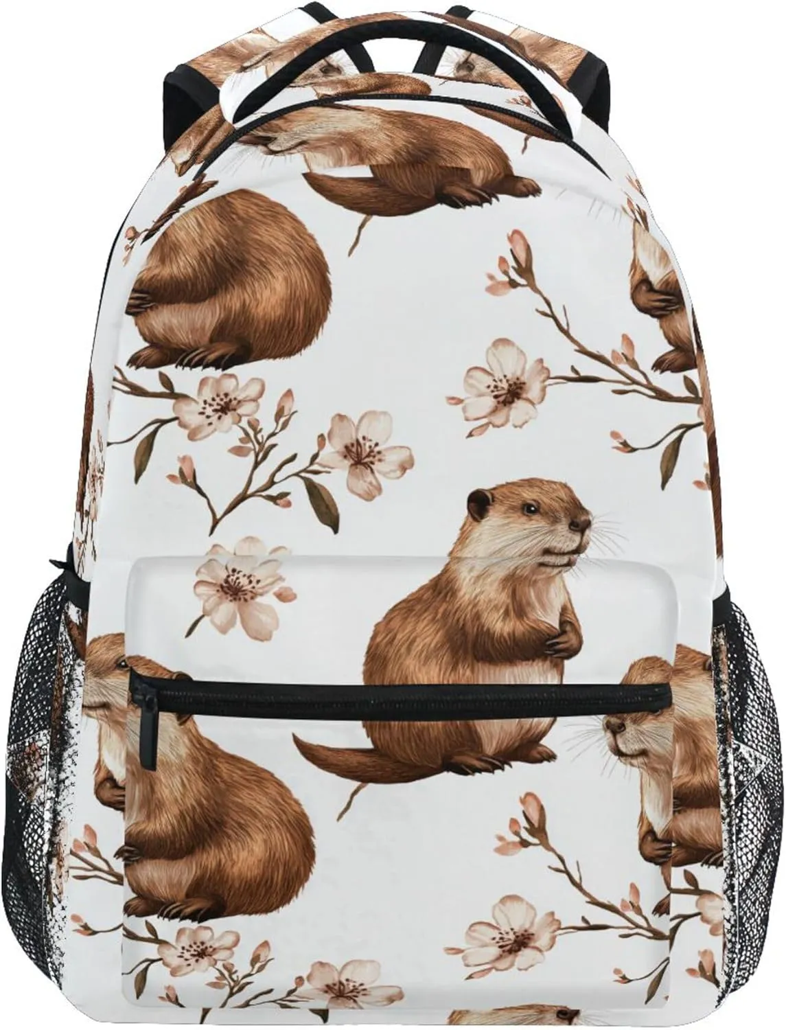 KLL Cute Backpack for Teacher Nurse Fashion Travel Laptop Backpack with Chest Strap for Travel Trip Aesthetic Beaver White