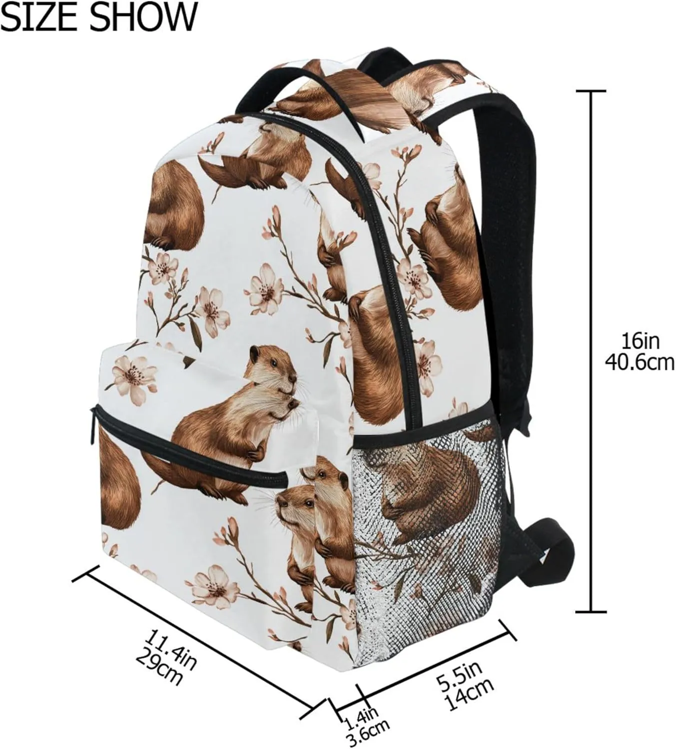 KLL Cute Backpack for Teacher Nurse Fashion Travel Laptop Backpack with Chest Strap for Travel Trip Aesthetic Beaver White