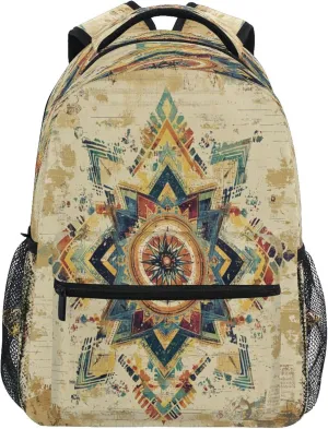 KLL Day Backpack for Men Women Waterproof Personal Backpack with Chest Strap for Travel Trip Boho Vintage Geometric Pattern