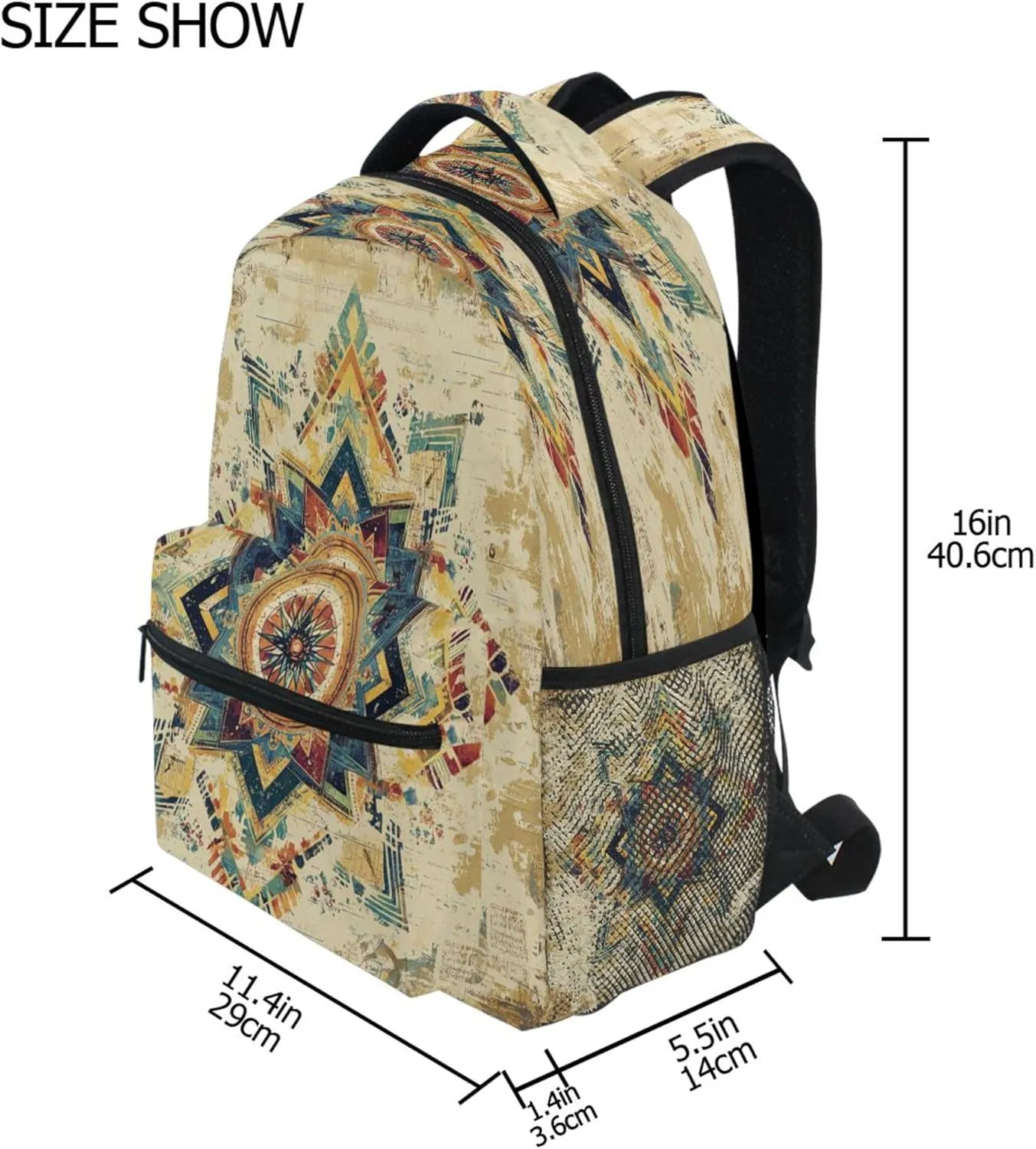 KLL Day Backpack for Men Women Waterproof Personal Backpack with Chest Strap for Travel Trip Boho Vintage Geometric Pattern