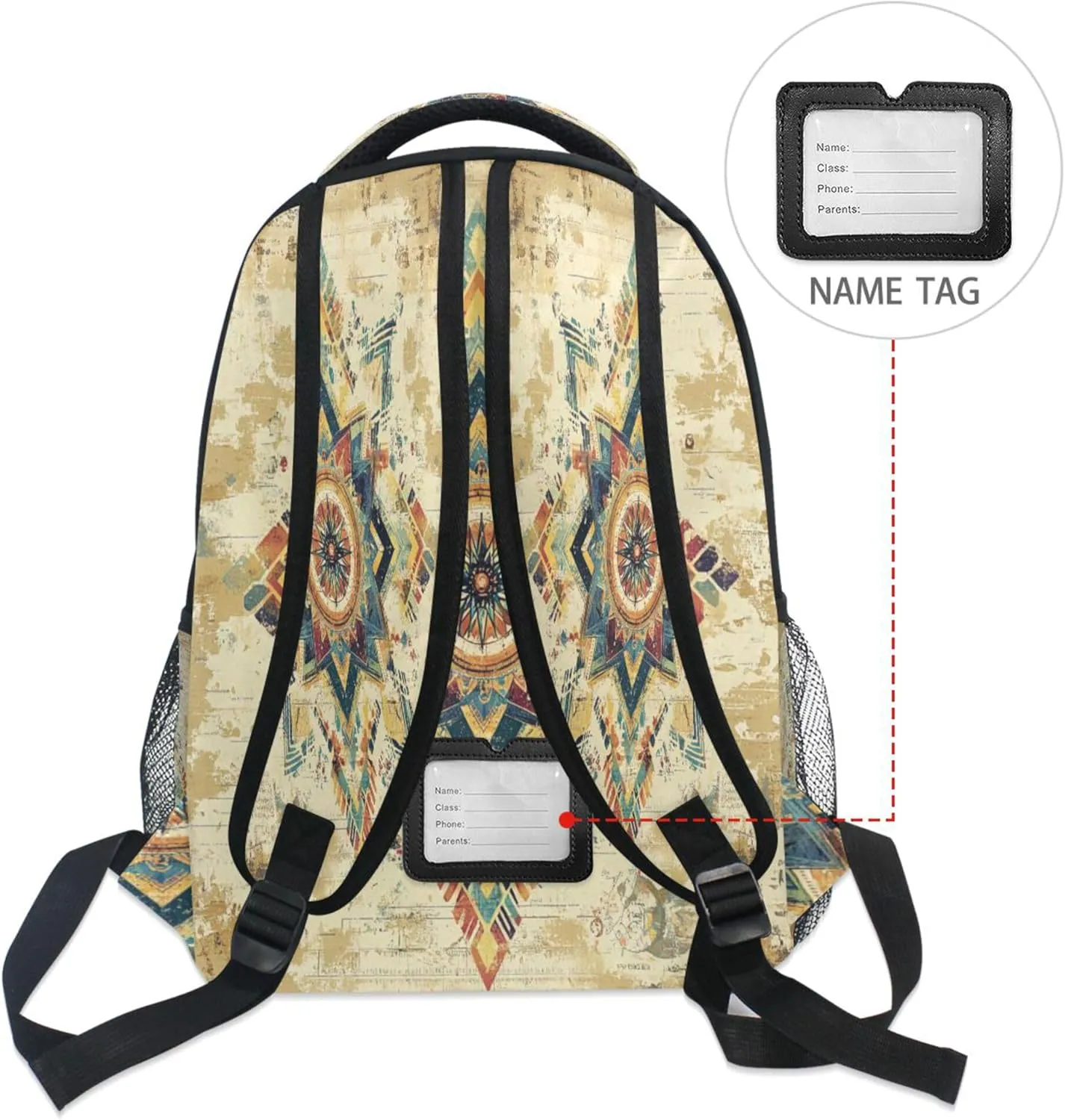 KLL Day Backpack for Men Women Waterproof Personal Backpack with Chest Strap for Travel Trip Boho Vintage Geometric Pattern