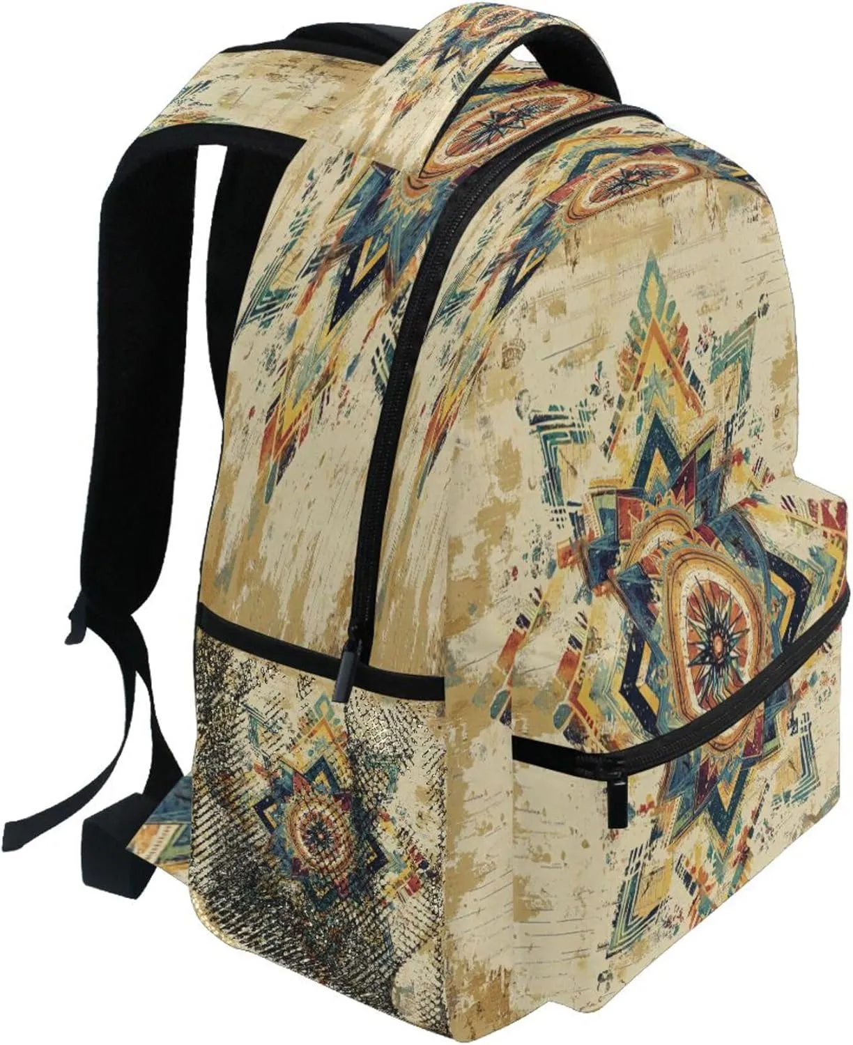 KLL Day Backpack for Men Women Waterproof Personal Backpack with Chest Strap for Travel Trip Boho Vintage Geometric Pattern