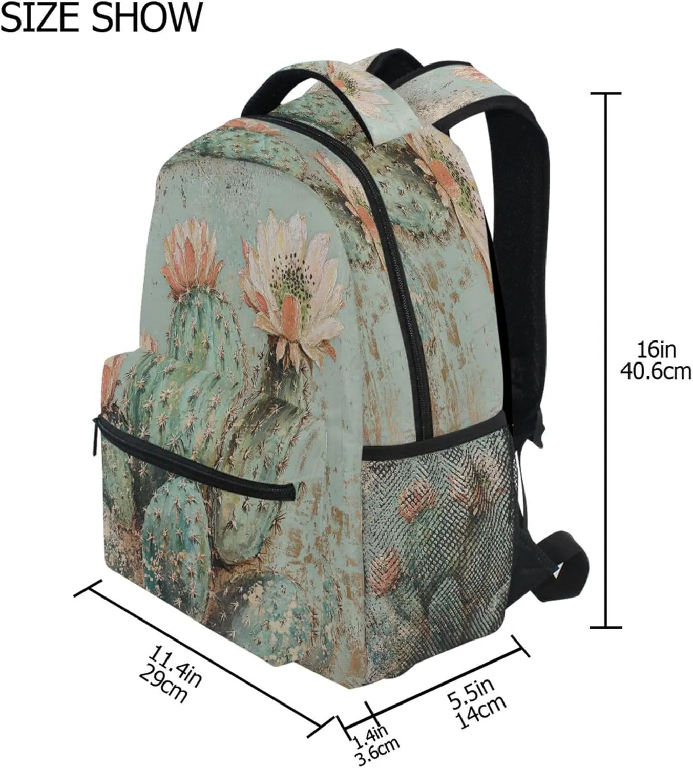 KLL Day Backpack for Women Men Fashion Personal Backpack with Chest Strap for Travel Trip Boho Vintage Cactus