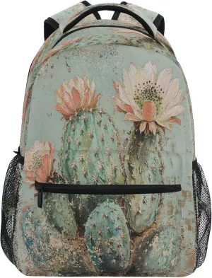 KLL Day Backpack for Women Men Fashion Personal Backpack with Chest Strap for Travel Trip Boho Vintage Cactus