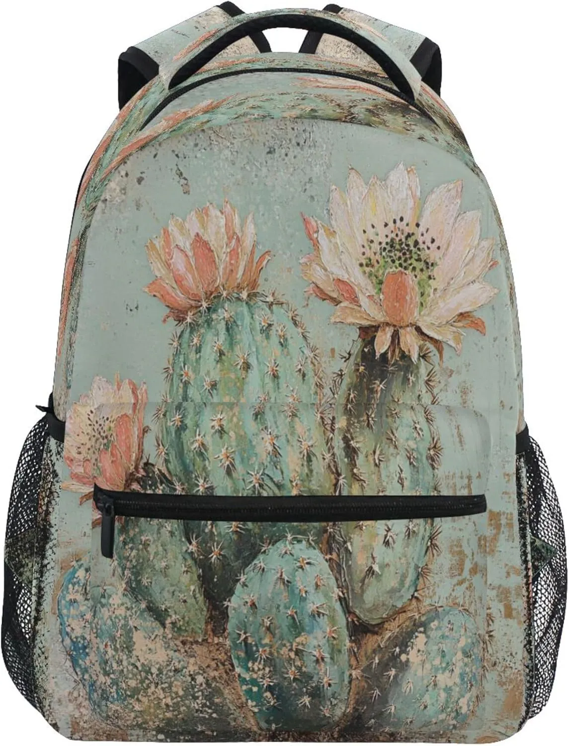 KLL Day Backpack for Women Men Fashion Personal Backpack with Chest Strap for Travel Trip Boho Vintage Cactus