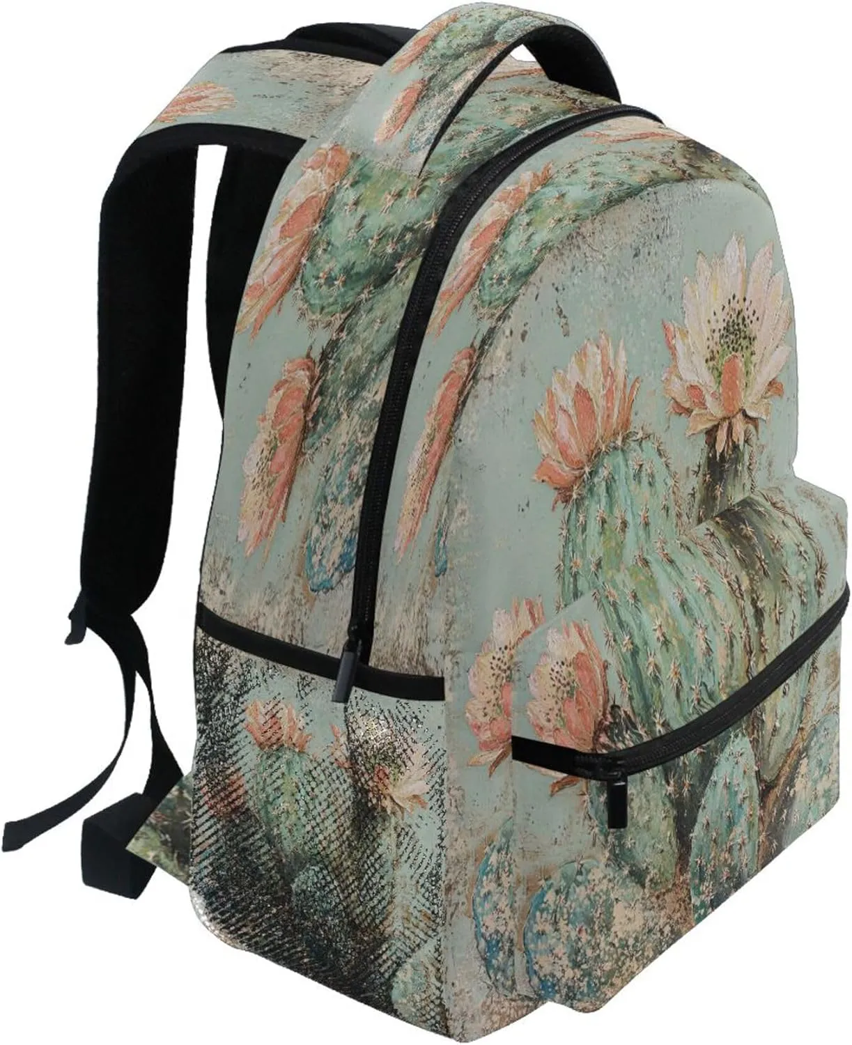 KLL Day Backpack for Women Men Fashion Personal Backpack with Chest Strap for Travel Trip Boho Vintage Cactus