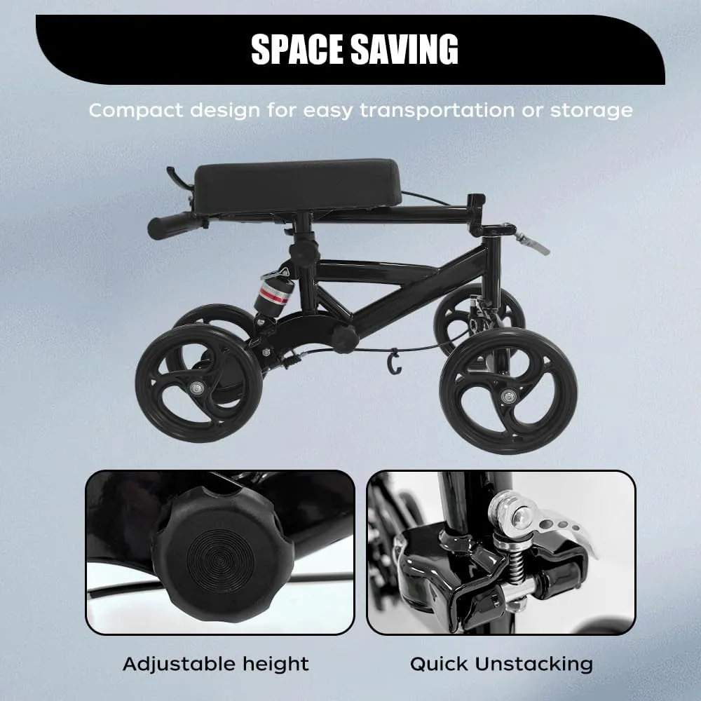 Knee Scooter,Economical Foldable Steerable Knee Walker,for Adults Foot Surgery,Injured Ankle Recovery Scoote(Black-Standard Version)
