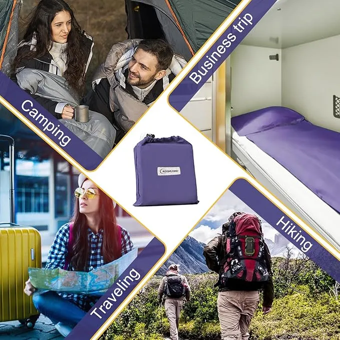 KOMUSMO Sleeping Bag Liner with Zipper, Ultralight Travel Sheets for Adults, Portable Sleep Sack Camping Sheet, Ideal for Traveling, Hiking, Tenting, Hotel and Camping