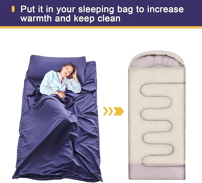 KOMUSMO Sleeping Bag Liner with Zipper, Ultralight Travel Sheets for Adults, Portable Sleep Sack Camping Sheet, Ideal for Traveling, Hiking, Tenting, Hotel and Camping