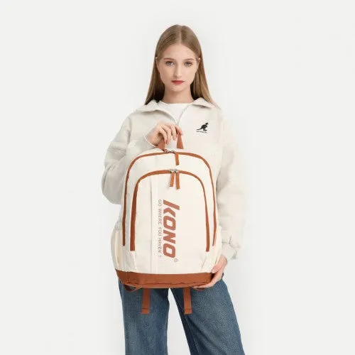 Kono Contrasting Colors Waterproof Casual Backpack With Laptop Compartment - Beige