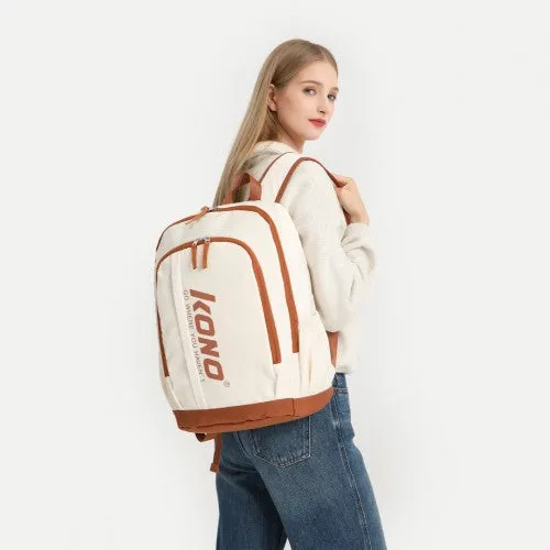 Kono Contrasting Colors Waterproof Casual Backpack With Laptop Compartment - Beige