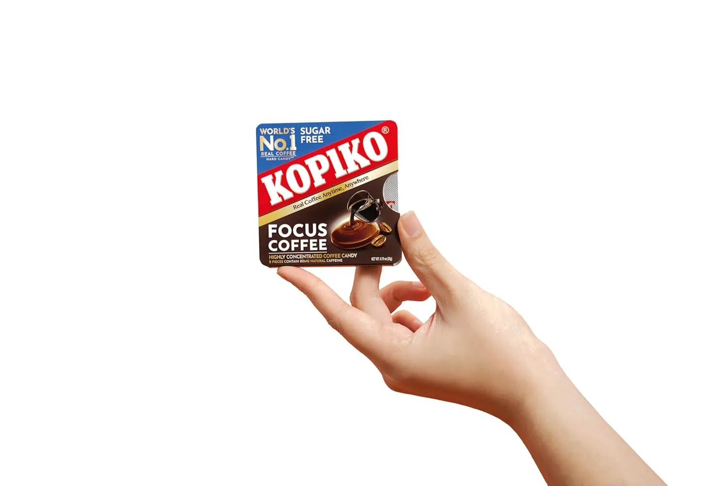 Kopiko Focus Coffee Candy - Highly Concentrated Coffee Candy, 12 pack box with 4 Focus candies per pack. 2 Candies Equals One Cup of Coffee
