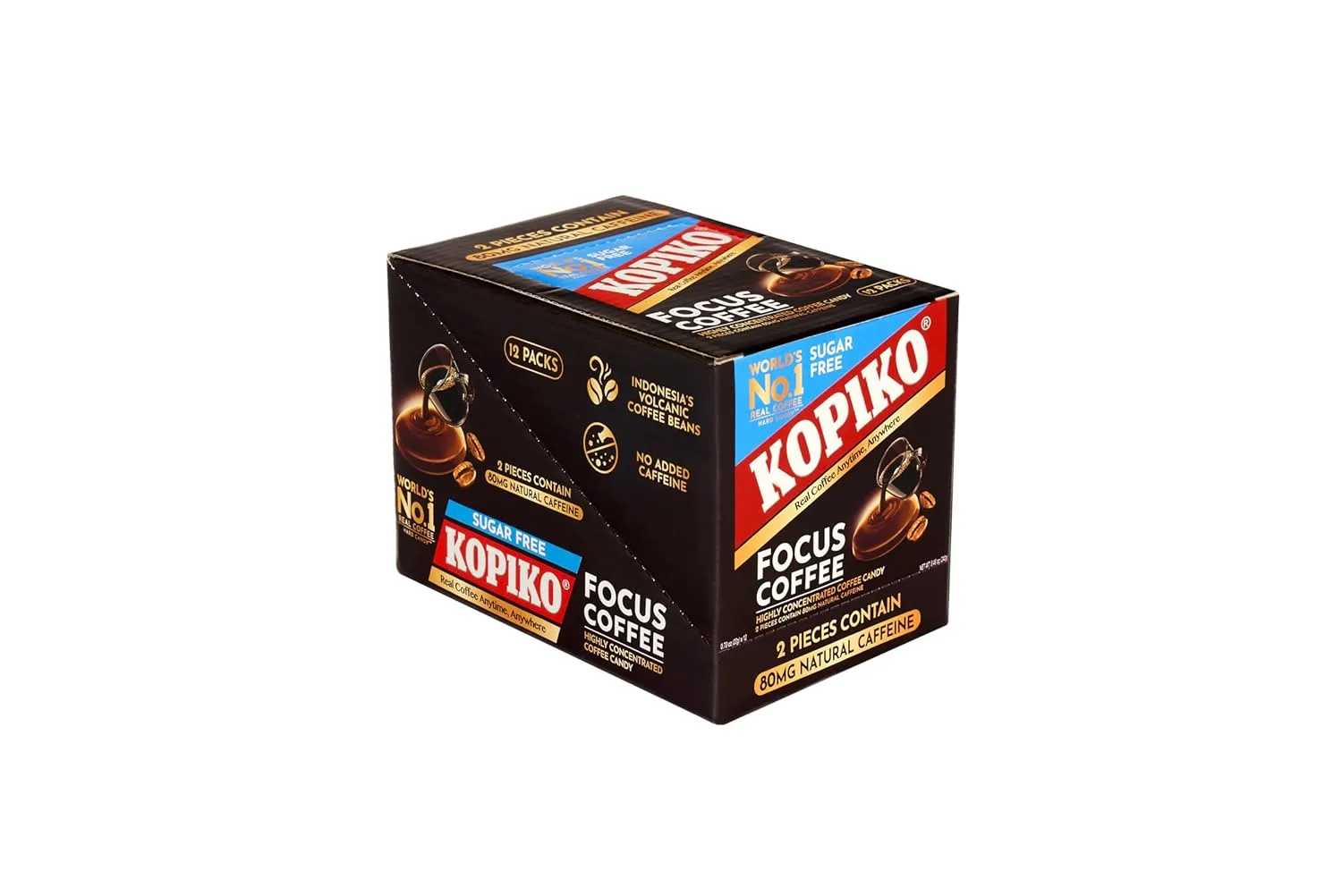 Kopiko Focus Coffee Candy - Highly Concentrated Coffee Candy, 12 pack box with 4 Focus candies per pack. 2 Candies Equals One Cup of Coffee