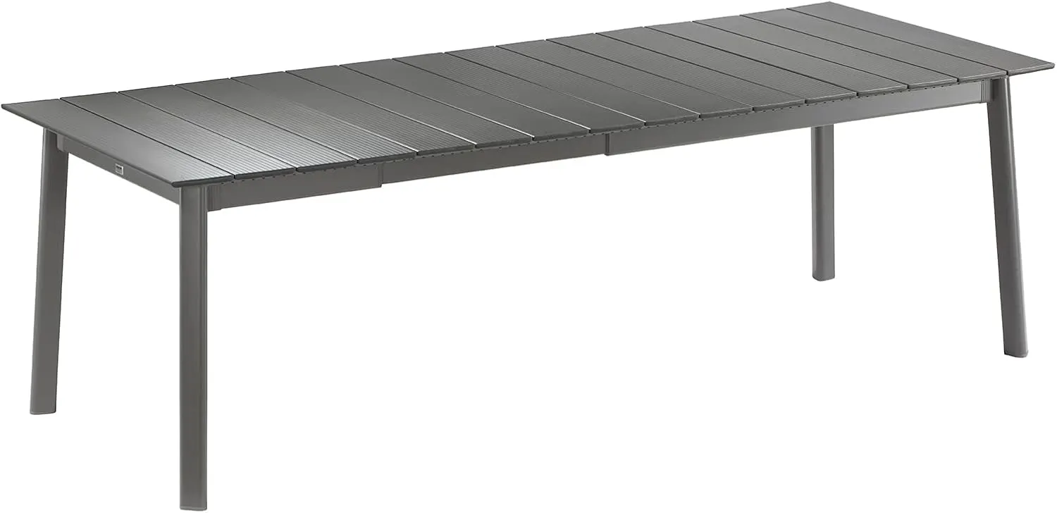 Lafuma ORON Extendable 8 to 10 Person Outdoor Aluminum Garden Dining Table with Slatted Top for Backyard Patios and Decks, Titanium