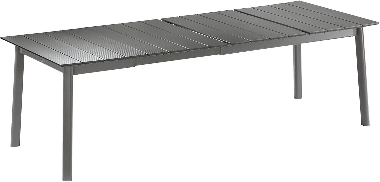 Lafuma ORON Extendable 8 to 10 Person Outdoor Aluminum Garden Dining Table with Slatted Top for Backyard Patios and Decks, Titanium