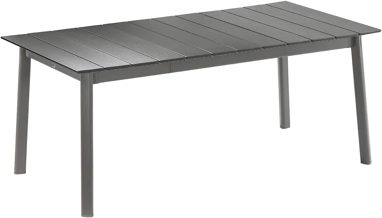 Lafuma ORON Extendable 8 to 10 Person Outdoor Aluminum Garden Dining Table with Slatted Top for Backyard Patios and Decks, Titanium