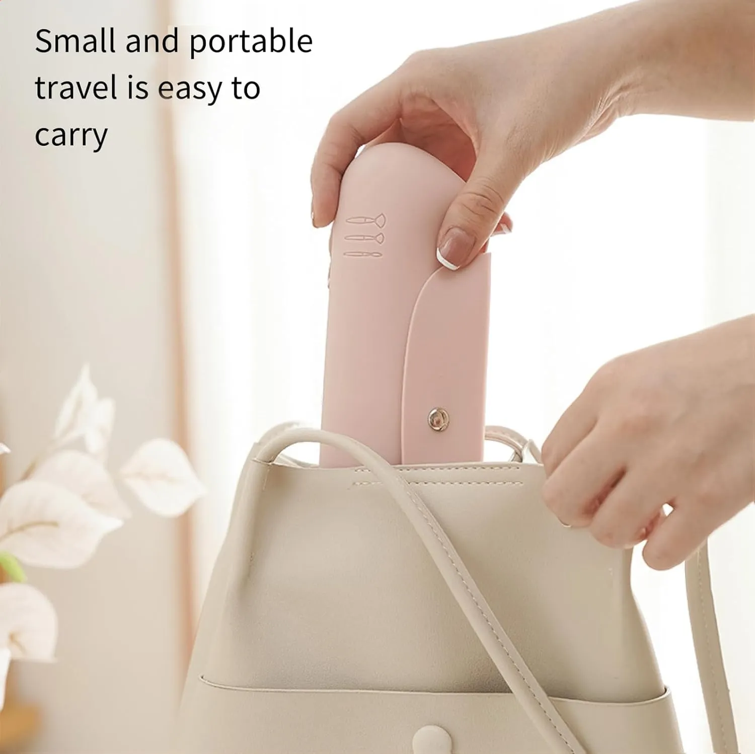 Large Capacity Travel Makeup Brush Holder, Magnetic Button Design Prevent Falling off Silicone Brushes Holder, Cosmetic Bags for Women Travel- (9.06 * 3.35 * 1.18) (Beige(Large))
