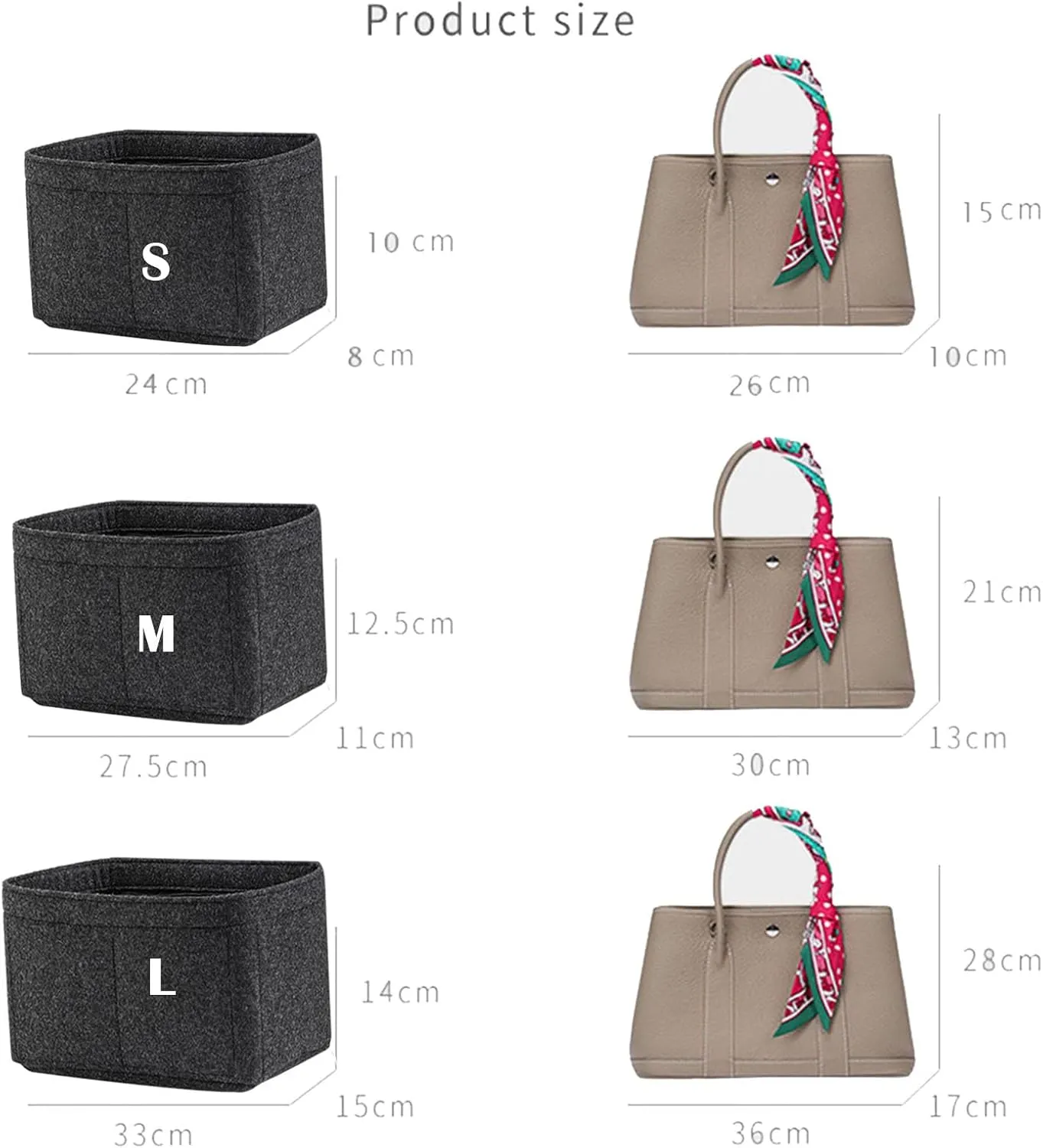 Lckaey purse organizer insert for garden party 36 insert organizer bag tote 2035Dark grey-L
