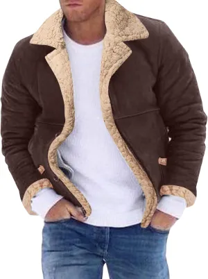 LCMTWX Men's Thick Thermal Winter Jacket Single-breasted Solid Color Lapel Long Sleeve Coat Cardigan Plush Mens Puffer