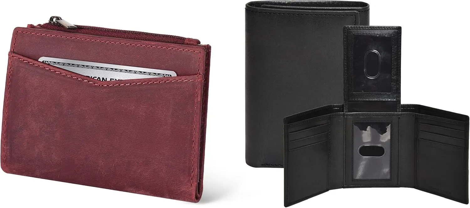 Leather Slim Minimalist Wallet for Men & Women & RFID Tri fold Wallet for Men