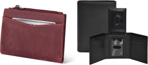 Leather Slim Minimalist Wallet for Men & Women & RFID Tri fold Wallet for Men