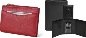 Leather Slim Minimalist Wallet for Men & Women & RFID Tri fold Wallet for Men
