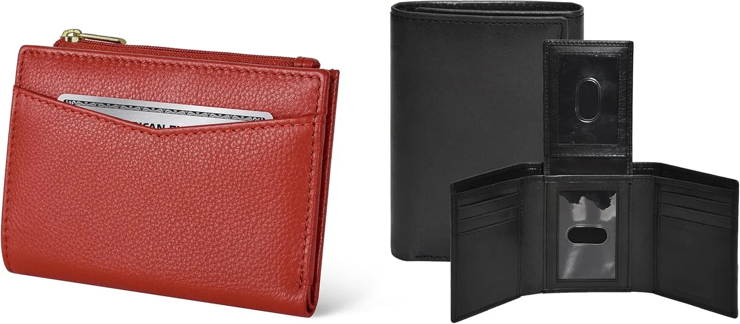 Leather Slim Minimalist Wallet for Men & Women & RFID Tri fold Wallet for Men