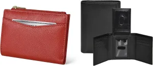 Leather Slim Minimalist Wallet for Men & Women & RFID Tri fold Wallet for Men