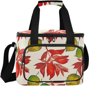 Leaves Beige Insulated Cooler Bag for Women Men Leakproof 24 Can Camping Car Cooler for Travel Outdoors Trip