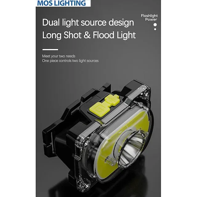 LED Headlight Outdoor Waterproof Dual Light Source Glare Cob Headlamp Night Fishing Maintenance Cycling Night Running Patrol 3.7V