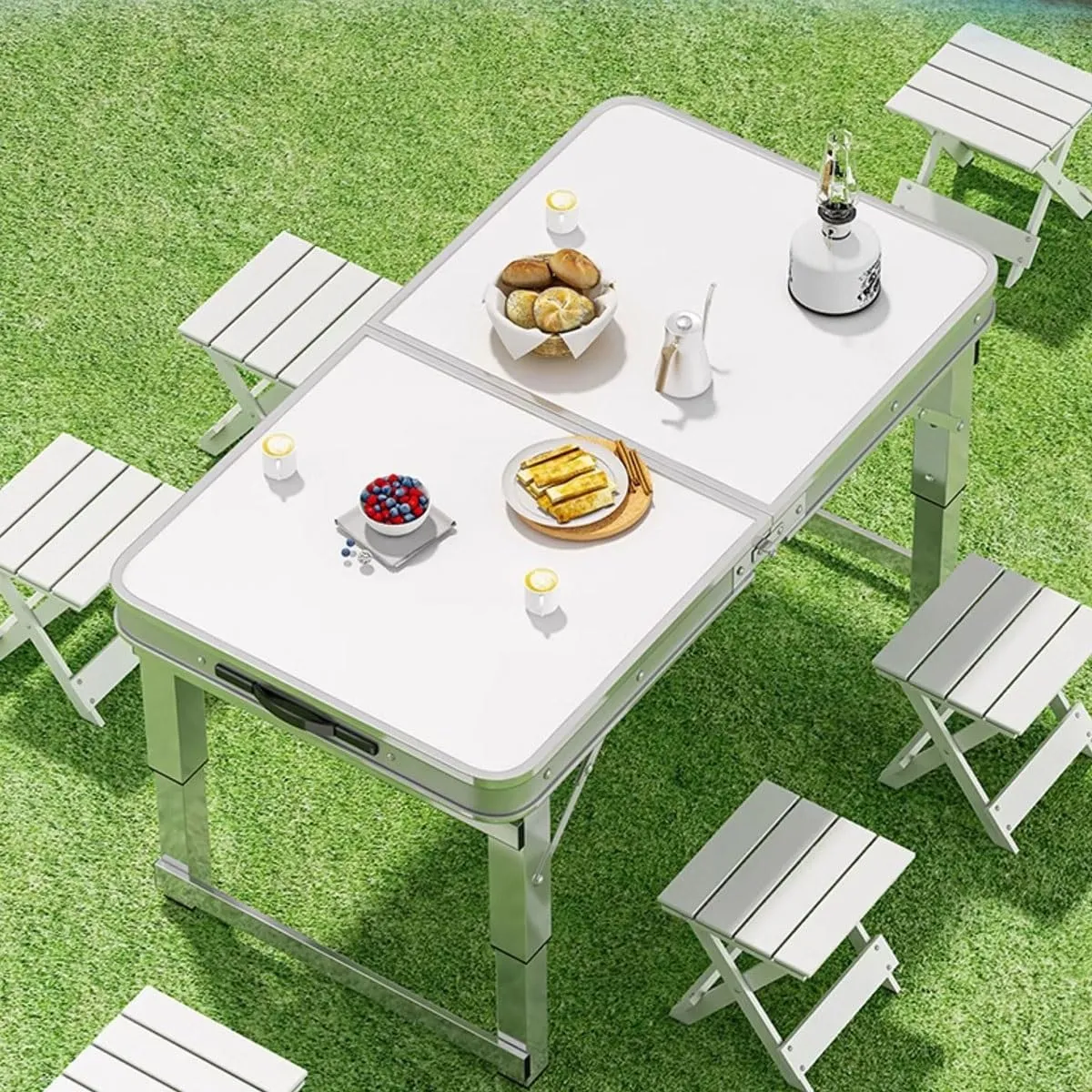 LEIYTFE Folding Table Aluminium Camping Tables Height Adjustable,Small Table for Stalls Portable Picnic Table for Garden Lawns, Beach(Green,80cm)