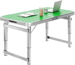 LEIYTFE Folding Table Aluminium Camping Tables Height Adjustable,Small Table for Stalls Portable Picnic Table for Garden Lawns, Beach(Green,80cm)