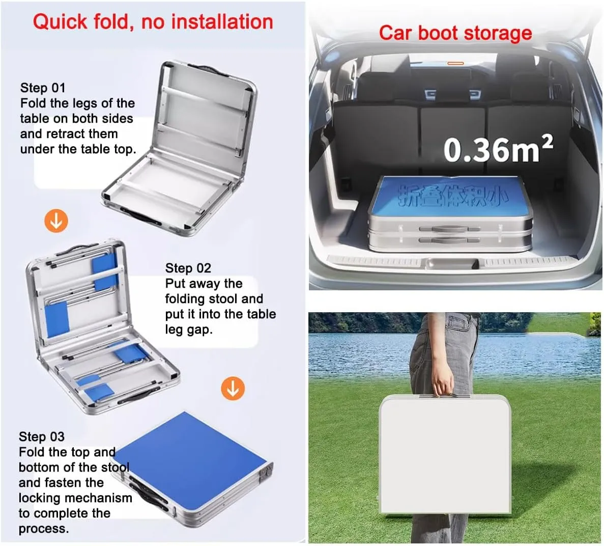 LEIYTFE Folding Table Aluminium Camping Tables Height Adjustable,Small Table for Stalls Portable Picnic Table for Garden Lawns, Beach(Green,80cm)