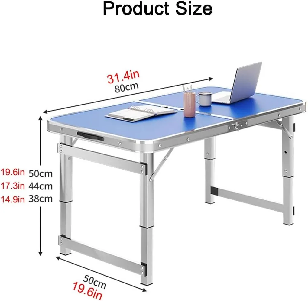 LEIYTFE Folding Table Aluminium Camping Tables Height Adjustable,Small Table for Stalls Portable Picnic Table for Garden Lawns, Beach(Green,80cm)