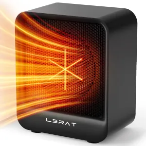 Lerat Electric Space Heater, Small Heater for Indoor Use, 500 Watts High Output & 2 Speeds, Mini Personal Heater for Office Desk Camping, Black