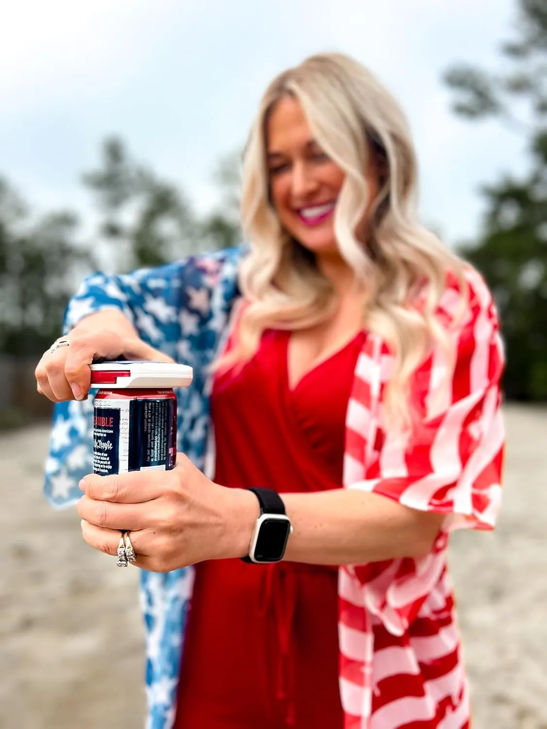 Lift Universal Topless Can Opener - Smooth Edge Aluminum Can Lid Remover for Beer, Cocktails, & Soda - For Tailgating & Garnishes, as Seen on Shark Tank, Made in the USA, Red, White, & Blue