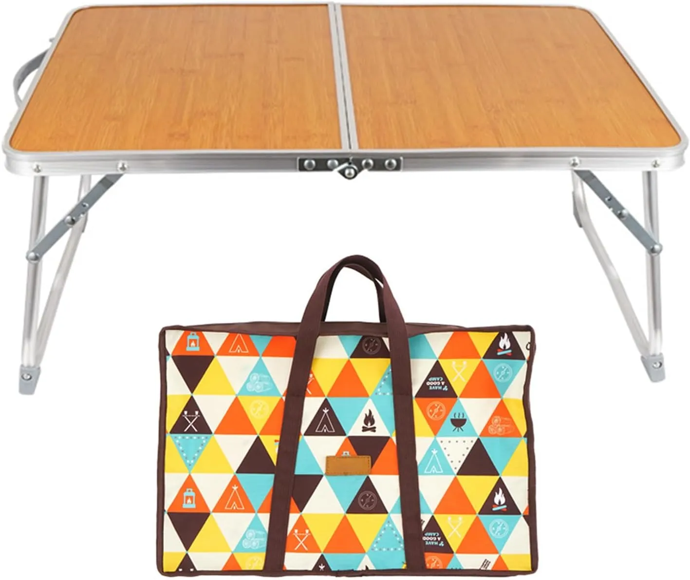 Light Weight Camping Table Portable Folding Beach Table Bamboos Desktop Folding Picnics Tables with Carry Handle