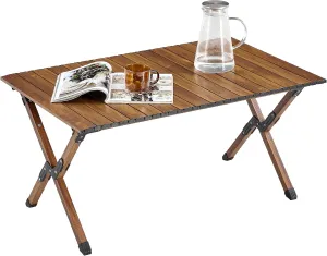 Lightweight Aluminum Folding Camping Table with Carry Bag – 37x23.43x18.5in Rectangular Outdoor Table for Beach, Picnics & Backyard, 120lbs Capacity Portable Roll-Up Design (Brown)