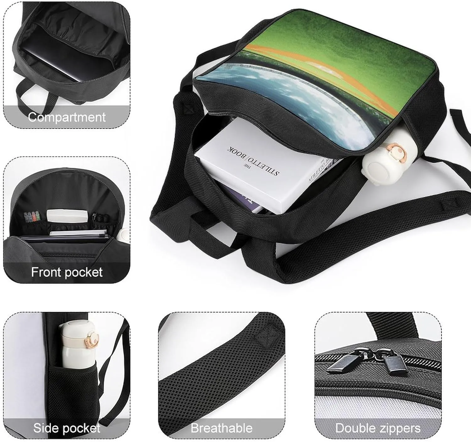 Lightweight Backpacks Cute Travel Bag Durable Green Baseball Field Backdrop Printing Small Travel Backpack For Women & Men