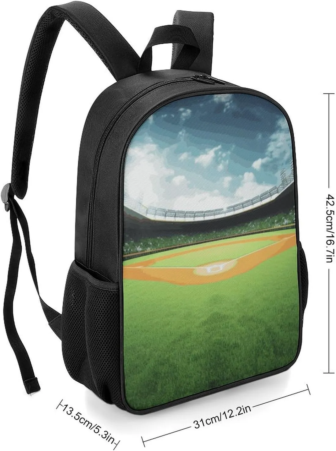 Lightweight Backpacks Cute Travel Bag Durable Green Baseball Field Backdrop Printing Small Travel Backpack For Women & Men
