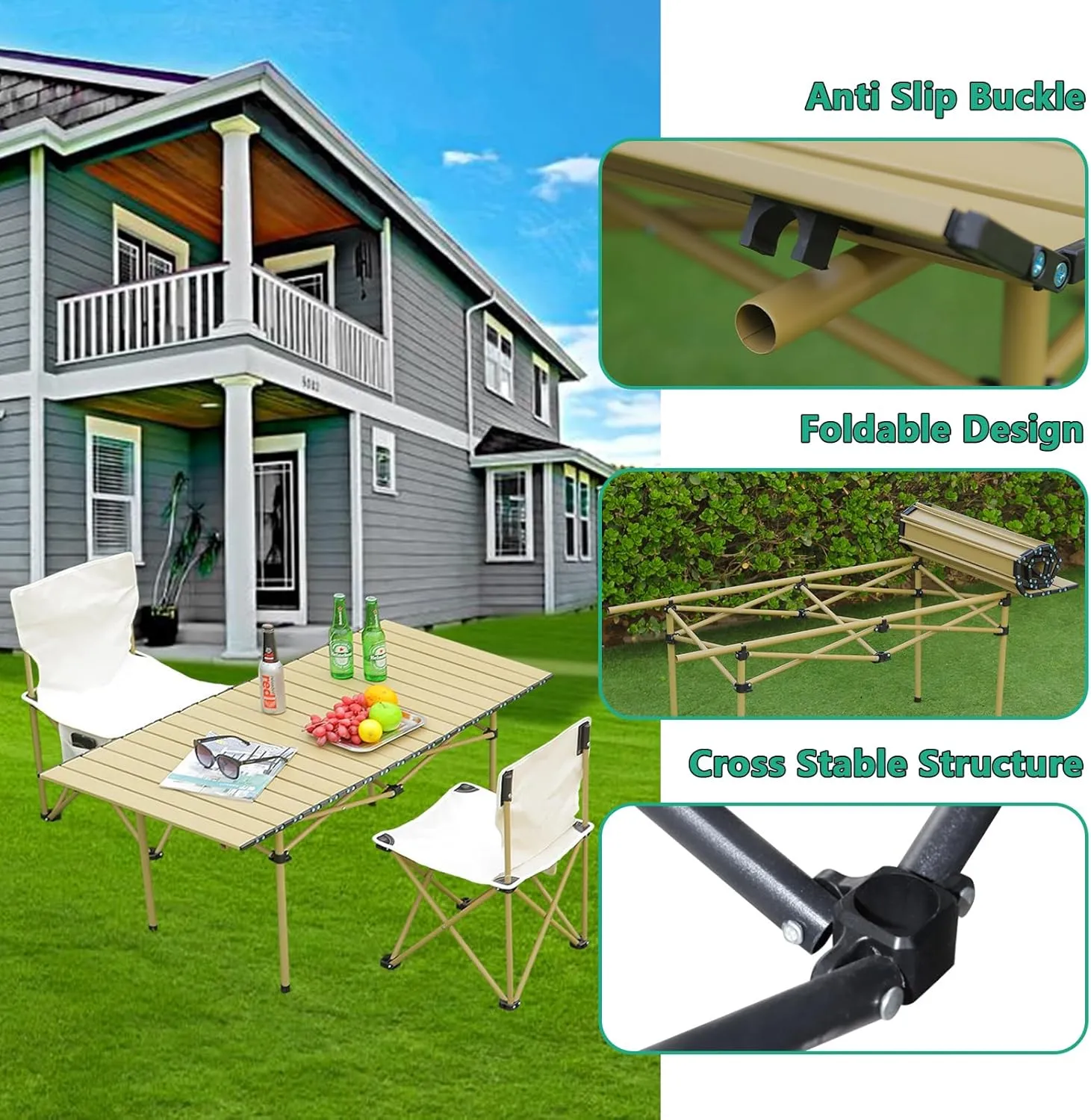 Lightweight Camping Table, Foldable Aluminum Table with Carry Bag, Perfect for Picnic, BBQ, Cooking, and Outdoor Activities Wood Color 50×53×50cm/19.7×20.9×19.7in