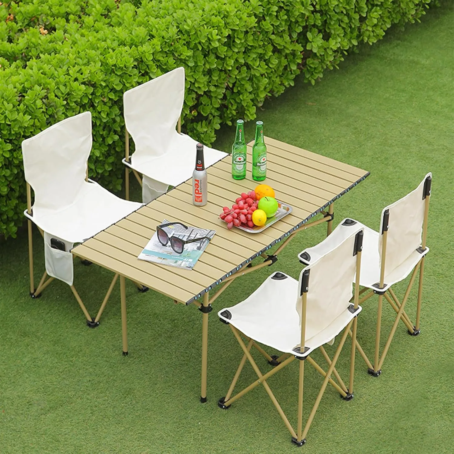 Lightweight Camping Table, Foldable Aluminum Table with Carry Bag, Perfect for Picnic, BBQ, Cooking, and Outdoor Activities Wood Color 50×53×50cm/19.7×20.9×19.7in