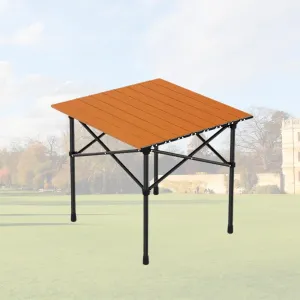 Lightweight Camping Table, Foldable Aluminum Table with Carry Bag, Perfect for Picnic, BBQ, Cooking, and Outdoor Activities Wood Color 50×53×50cm/19.7×20.9×19.7in
