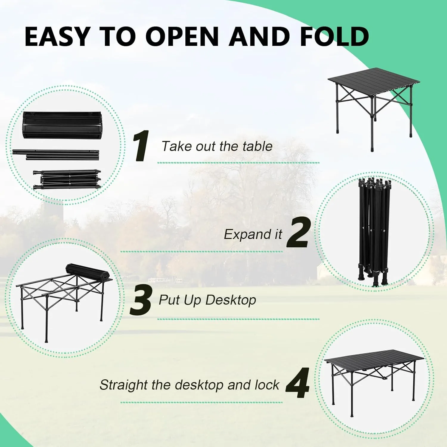 Lightweight Camping Table, Foldable Aluminum Table with Carry Bag, Perfect for Picnic, BBQ, Cooking, and Outdoor Activities Wood Color 50×53×50cm/19.7×20.9×19.7in