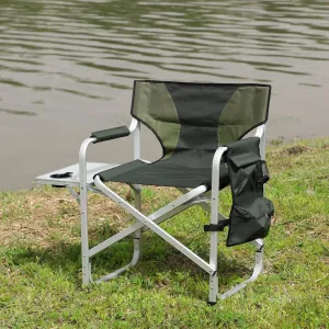 Lightweight Folding Directors Chairs Outdoor, Aluminum Camping Chair with Side Table and Storage Pouch, Heavy Duty Supports 400LBS
