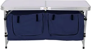 Lightweight Height Adjustable Aluminum Folding Table with Large 2-Compartment Storage Bag for Picnic Camping Home Kitchen, White